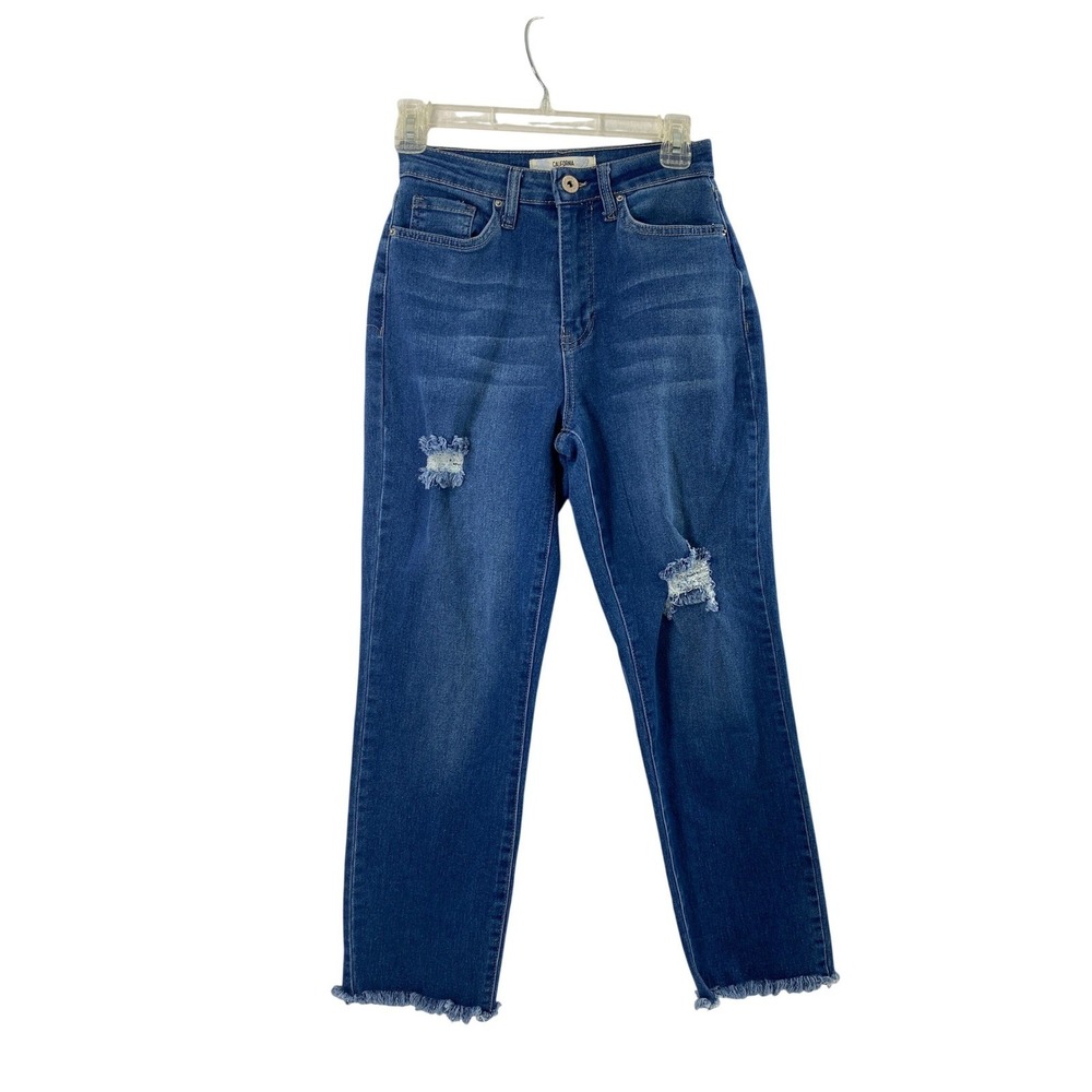 California Vintage Jeans Juniors Sz 5 Destroyed Distress Denim Straight Raw‎ Hem